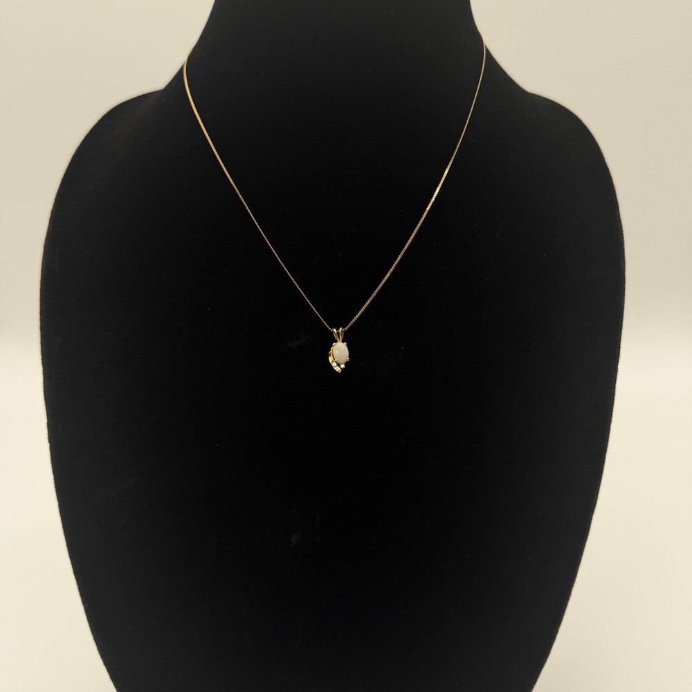 Vintage 14K Gold Filled Opal and Diamond Accent Pendant Necklace 18 Inch Chain